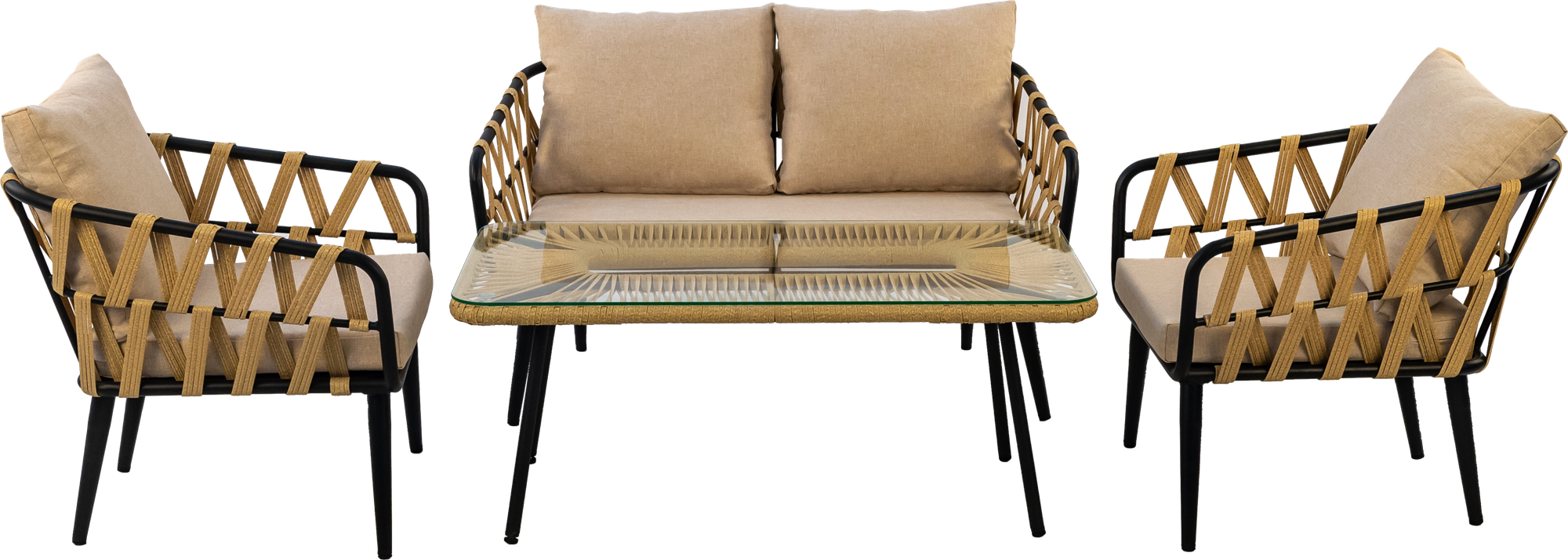 Комплект плетеной мебели из искусственного ротанга ALFART LIMA (диван 2-мест, 2 кресла, стол журнальный) грано - фотография № 1