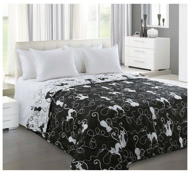 фото Покрывало "Котофей 1 Чёрн." из перкали 180х210 стеганое