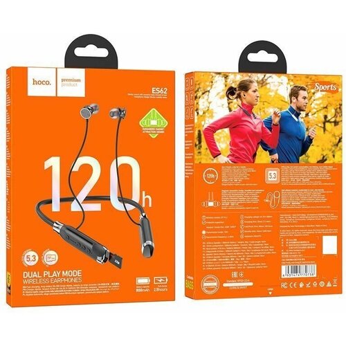 Беспроводные Спортивные цифровые наушники Нашейные внутриканальные Стерео гарнитура Bluetooth V53 Hoco Wireless Earphone ES62 Pretty черные 139900₽