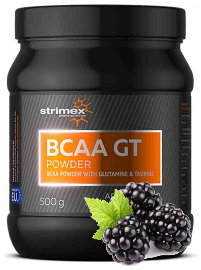 Аминокислоты Strimex BCAA GT Powder, ежевика, 500 гр. + глютамин и таурин БЦАА