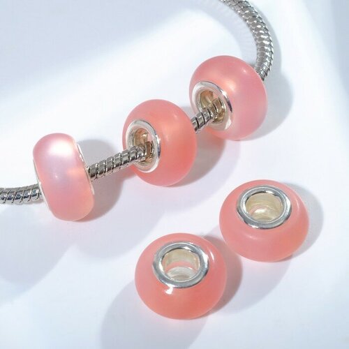 Бусина Матовый стиль под фосфорный агат, цвет светло-розовый в серебре(5 шт.)