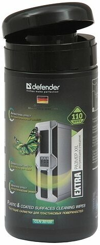 Чистящее средство Defender Чистящее средство влажные салфетки Defender 30100 в тубе, для пластиковых поверхностей (110шт./уп.)