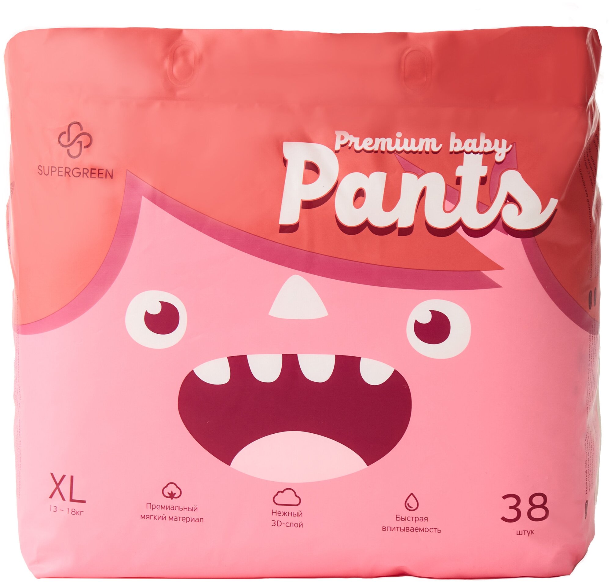 Подгузники-трусики для детей SUPERGREEN Premium baby Pants, размер XL (13-18 кг) 38 шт.