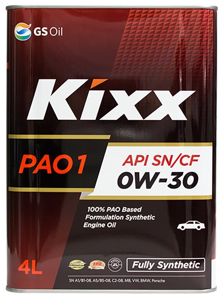 Масло моторное Kixx PAO1 0W-30 API SN/CF ACEA A5/B5-12 C2-16 BMW LL-04 MB 229.31/229.51 VW 502.00/505.00 - 4л.