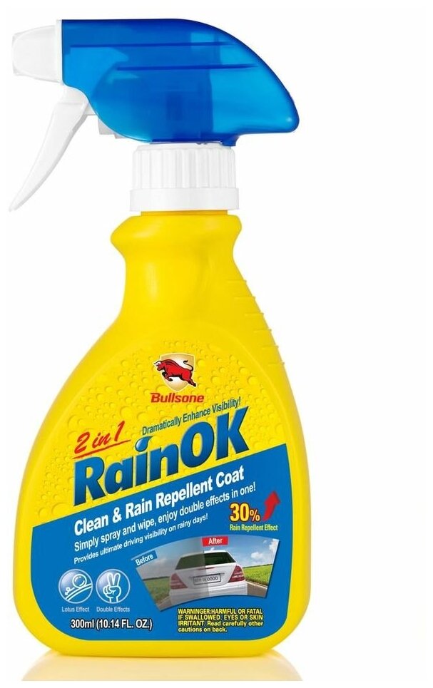 Очиститель стекол/зеркал водоотталкивающ. "Clean&Rain Repellent 2 in1" спрей 300мл OK 11876902, шт