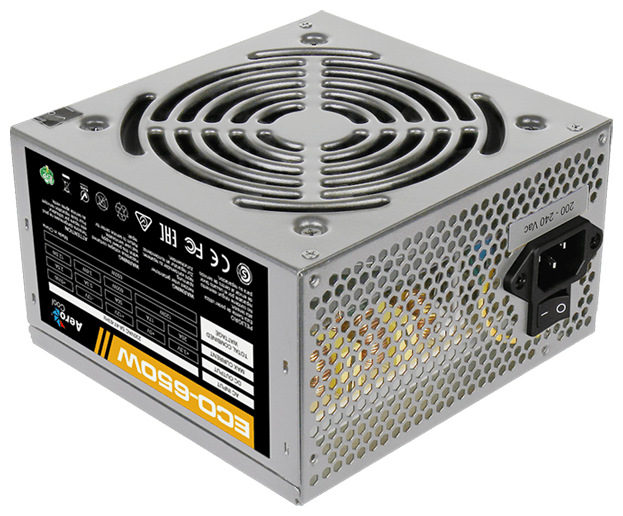 Блок питания Aerocool 650W Retail ECO-650W ATX v2.3 Haswell, fan 12cm, 400mm cable, power cord, 20+4 - фотография № 1