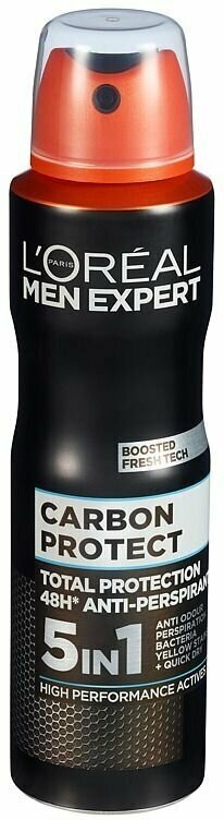 Дезодорант-спрей L'Oral Paris Men Expert Carbon Protect 5 в 1, 48H, 150 мл (из Финляндии)