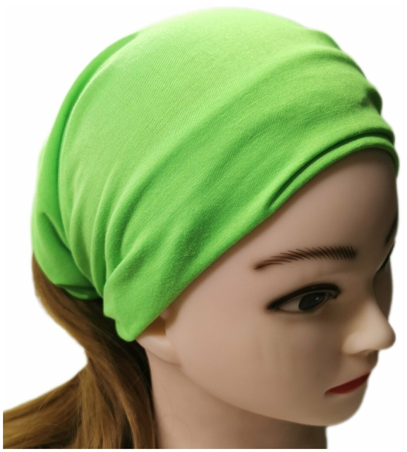 Повязка на голову труба хомут снуд на шею для волос бандана универсальная 8 в 1 ярко-зеленая яблочная