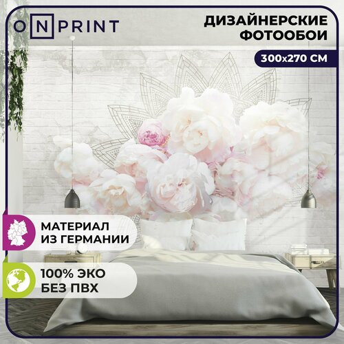 Фотообои OnPrint Marble rose Розы Фотопанно Обои бумажные 300х270