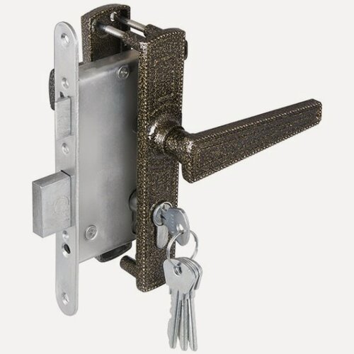 Изображение товара Замок врезной цилиндровый с защёлкой в комплекте с ручкой Зенит (замки) зенит ЗВ4-3.01 (бронза), 4 кл.