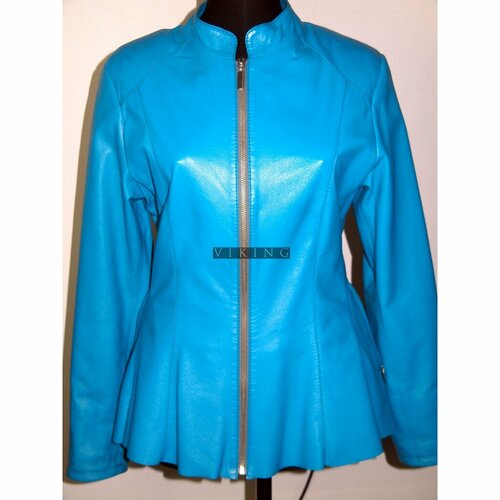 Кожаная куртка , демисезон/лето, средней длины, силуэт прилегающий, карманы, размер 50, голубой