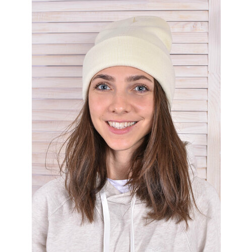 фото Шапка бини toprock caps, размер 56-59, бежевый, белый