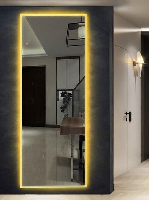 фото Большое настенное и напольное зеркало в полный рост с фронтальной и фоновой подсветкой Джессика 50х150 см