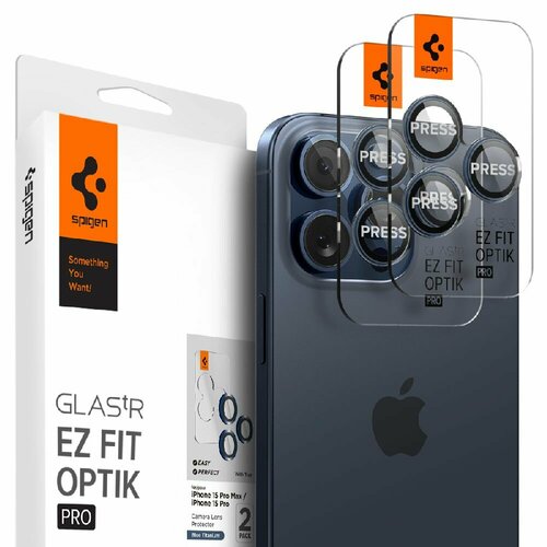 Защитное стекло для камеры Spigen на Apple iPhone 15 Pro/15 Pro Max (AGL07164) Glass tR EZ Fit Optik Pro 2 шт / Спиген стекло для камеры для Айфон 15 Про Макс, прочное, олеофобное покрытие, синие