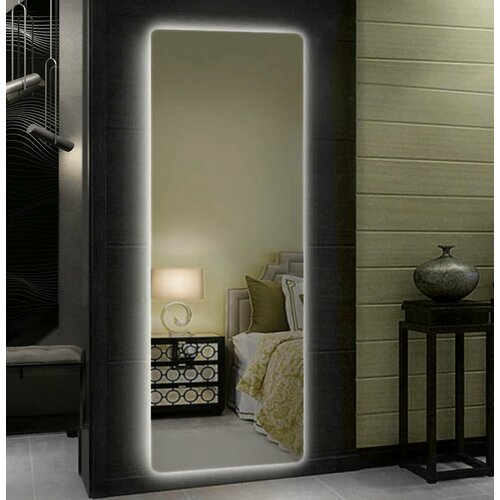 Большое настенное и напольное зеркало в полный рост с закруглёнными углами с LED подсветкой Эприл 50х150 см