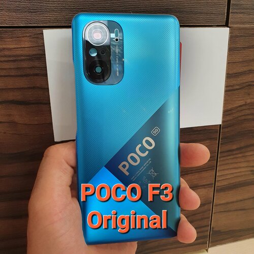 фото Крышка для xiaomi poco f3 - оригинальная задняя стеклянная панель (синего цвета)