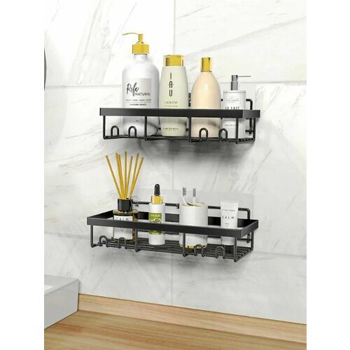 Полка для ванной и кухни 2 штуки из стали самоклеящаяся настенная KY808BK 655₽