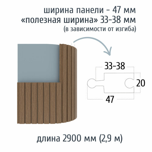 Гибкие стеновые панели из дюрополимера Paolo Arte Konture (Паоло Арте Контур) для внутренней отделки стен, 47х20х2900 мм, Kr403B-7 орех