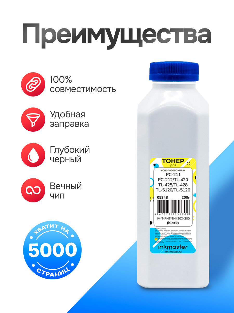 Тонер для картриджей Pantum, Huawei F-1500 (тонер/воронка/без чипа) 200г Inkmaster — фото 1