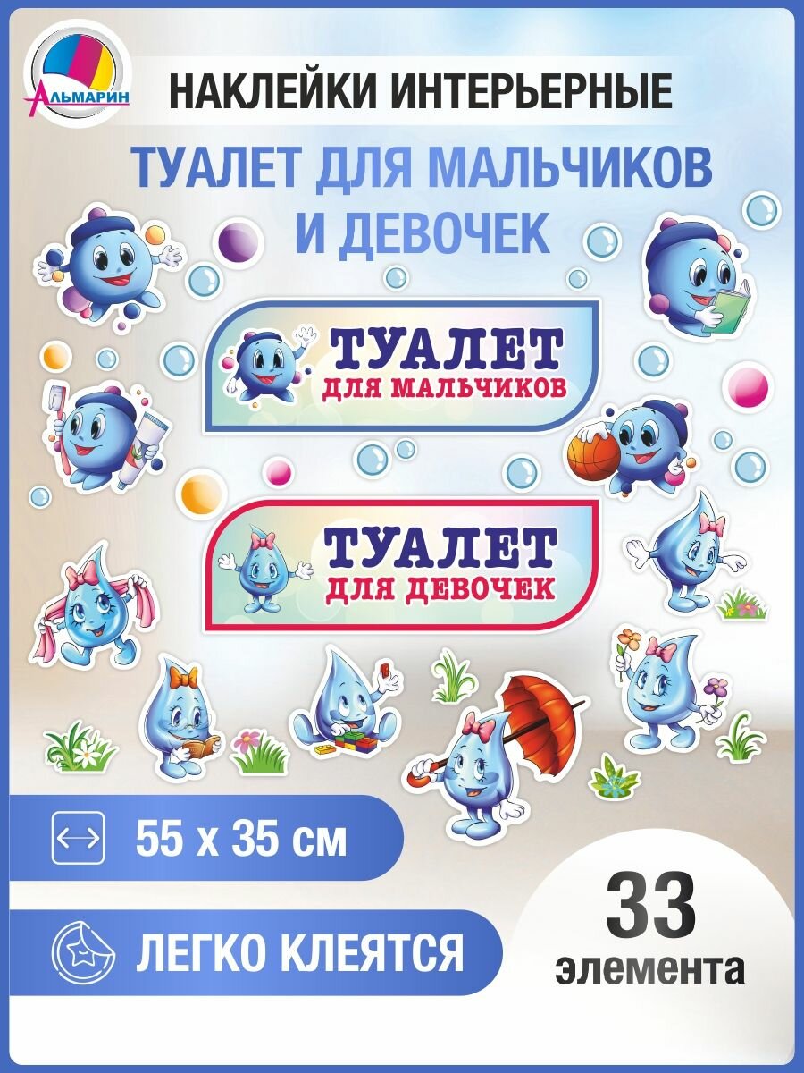 Наклейка Туалет для мальчиков и девочек (капельки)