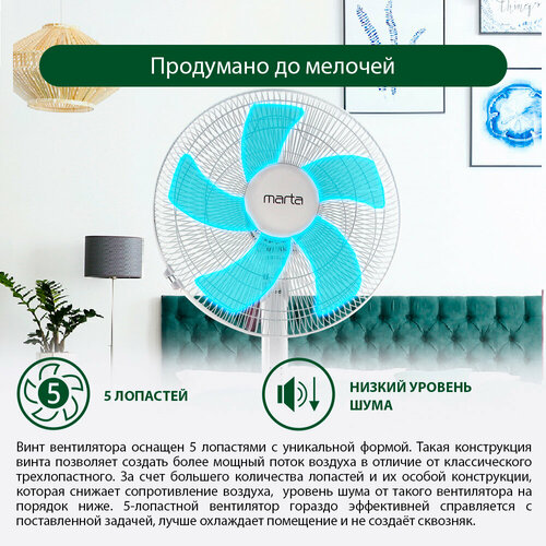 Напольный вентилятор с пультом ДУ MARTA MT-FN2542 белый/белый