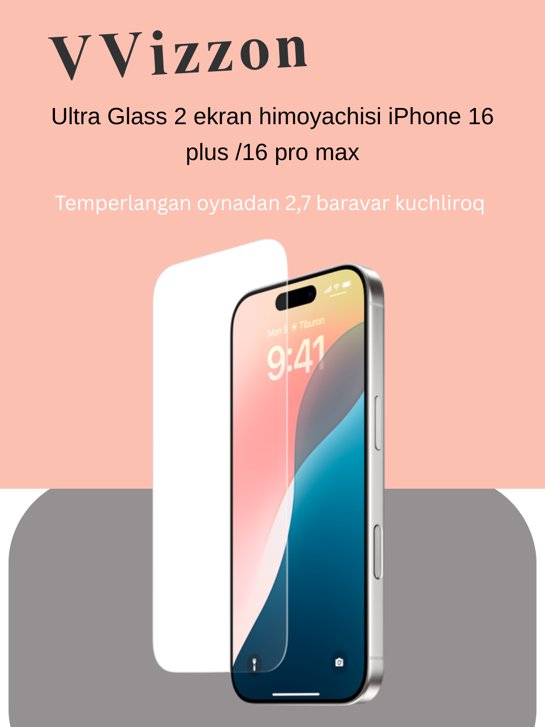 Премиальное стекло для ламинированного телефона, Vizzon BezRamkasz для iPhone 16 Plus, 16 Pro Max