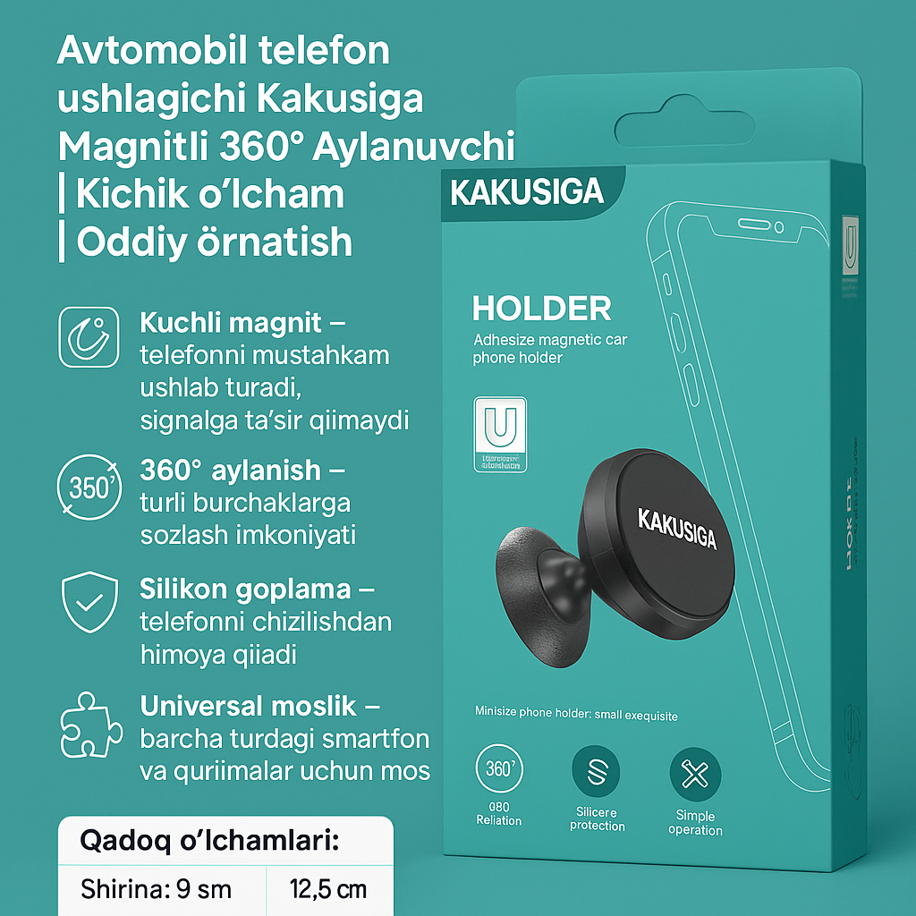 Держатель Kakusiga, для телефона, на магните, вращение на 360°, черный