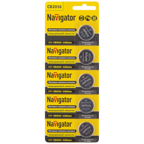 Элемент питания Navigator 94 763 NBT-CR2016-BP5 батарейки литиевые navigator cr2016 94 763 nbt cr 5 штук