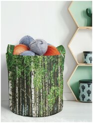 Мягкая текстильная корзина JoyArty "Густой березовый лес" для хранения вещей и игрушек с ручками, 19 литров.