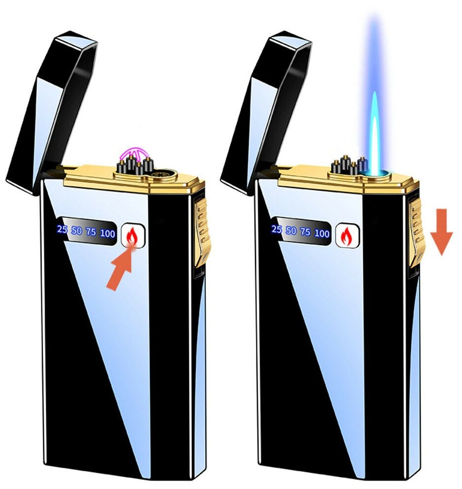 Мощная двойная зажигалка (турбо и электроимпульс), Цвет: Синий - фотография № 4