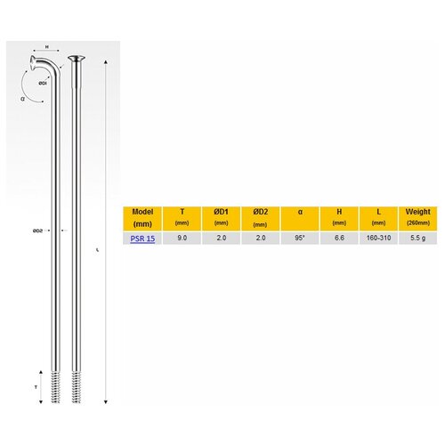 Велосипедные спицы Pillar psr 15, 256 мм, чёрные