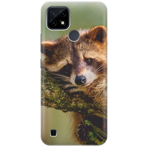 фото Ультратонкий силиконовый чехол-накладка для realme c21 с принтом "задумчивый енот" gosso