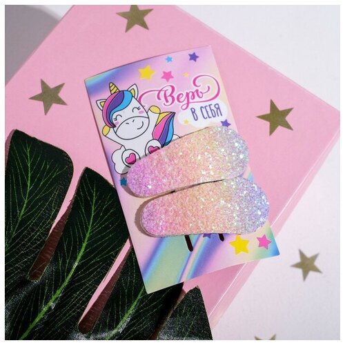 Купить Заколки для волос на открытке «Единорог», 2 шт., Art beauty, розовый, металл