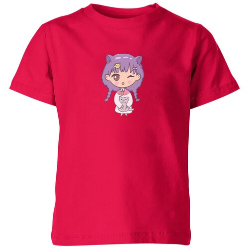 мужская футболка девочка с котиком m темно синий Футболка Us Basic, размер 4, розовый