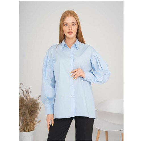 Рубашка  EBO, классический стиль, оверсайз, длинный рукав, размер 42-50, голубой