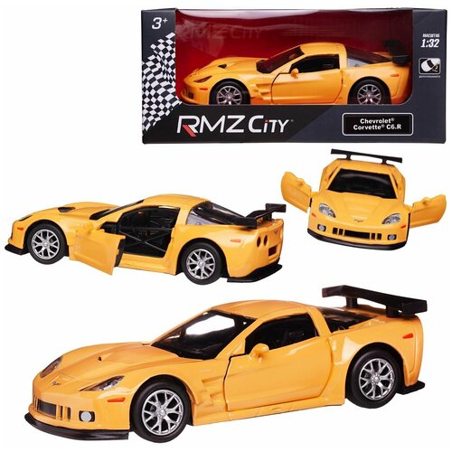 Машина металлическая RMZ City 1:32 Chevrolet Corvette C6-R, желтый цвет, двери открываются машинка металлическая uni fortune rmz city 1 32 chevrolet corvette c6 r инерционная цвет желтый ме