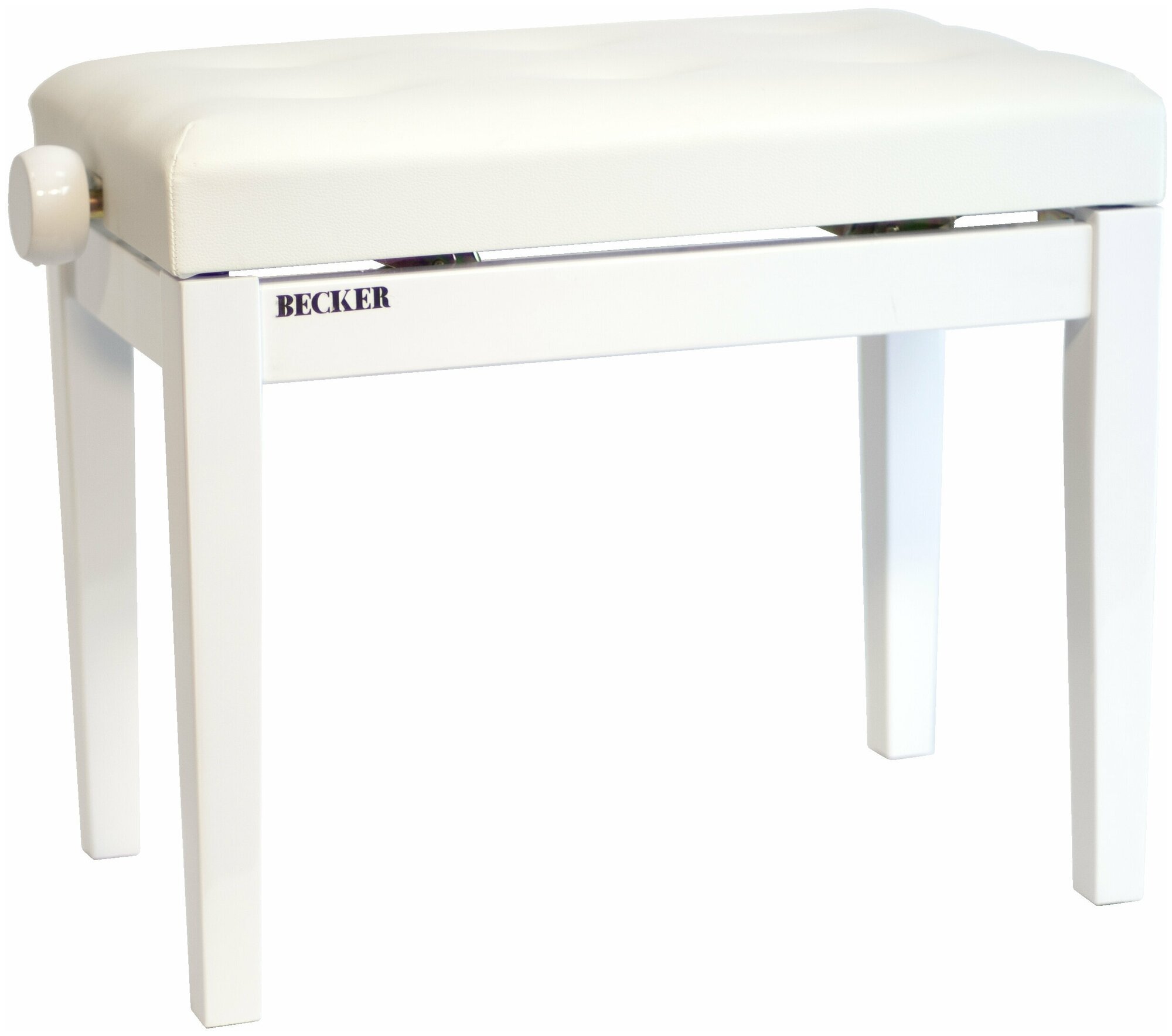Becker PB-2PW/WL - Банкетка для фортепиано, белая полированная, сидение белая эко кожа, подъемный механизм регулировки высоты