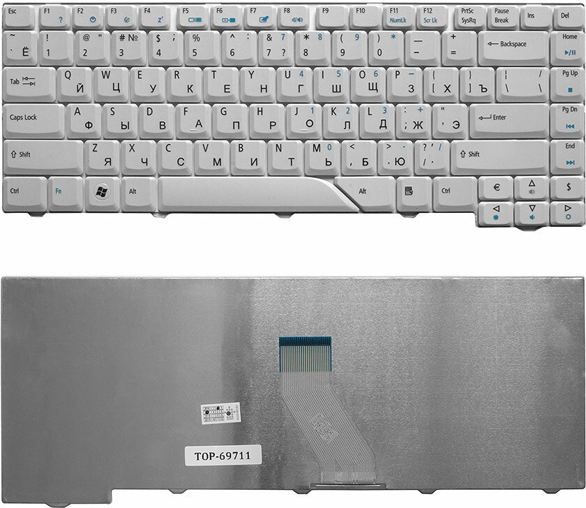 Клавиатура для ноутбука Acer Aspire 4220, 4230, 4310, 4520, 4710, 4720, 5230, 5300 Series. Плоский Enter. Белая, без рамки. PN: V072146AS1.