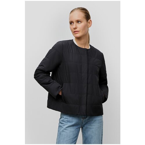 фото  куртка baon, демисезон/лето, средней длины, силуэт свободный, стеганая, карманы, водонепроницаемая, без капюшона, утепленная, ветрозащитная, размер 42, черный