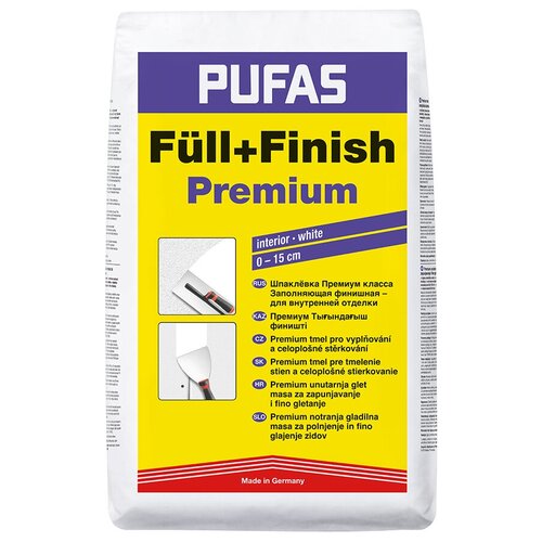 Шпаклевка гипсо-полимерная Pufas Full-Finish Premium 20 кг шпаклёвка финишная pufas full finish белая 1 кг