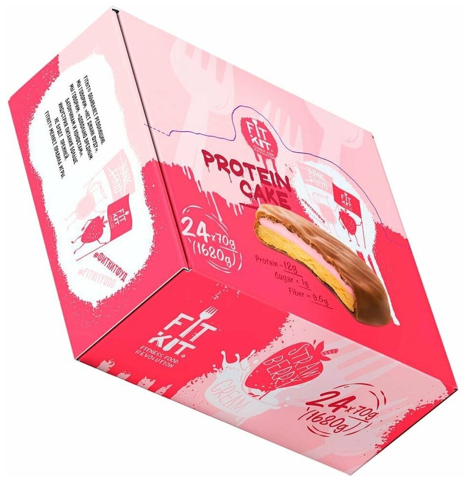 FIT KIT Protein Cake в шоколадной глазури 70 г (24шт коробка) (Клубника)