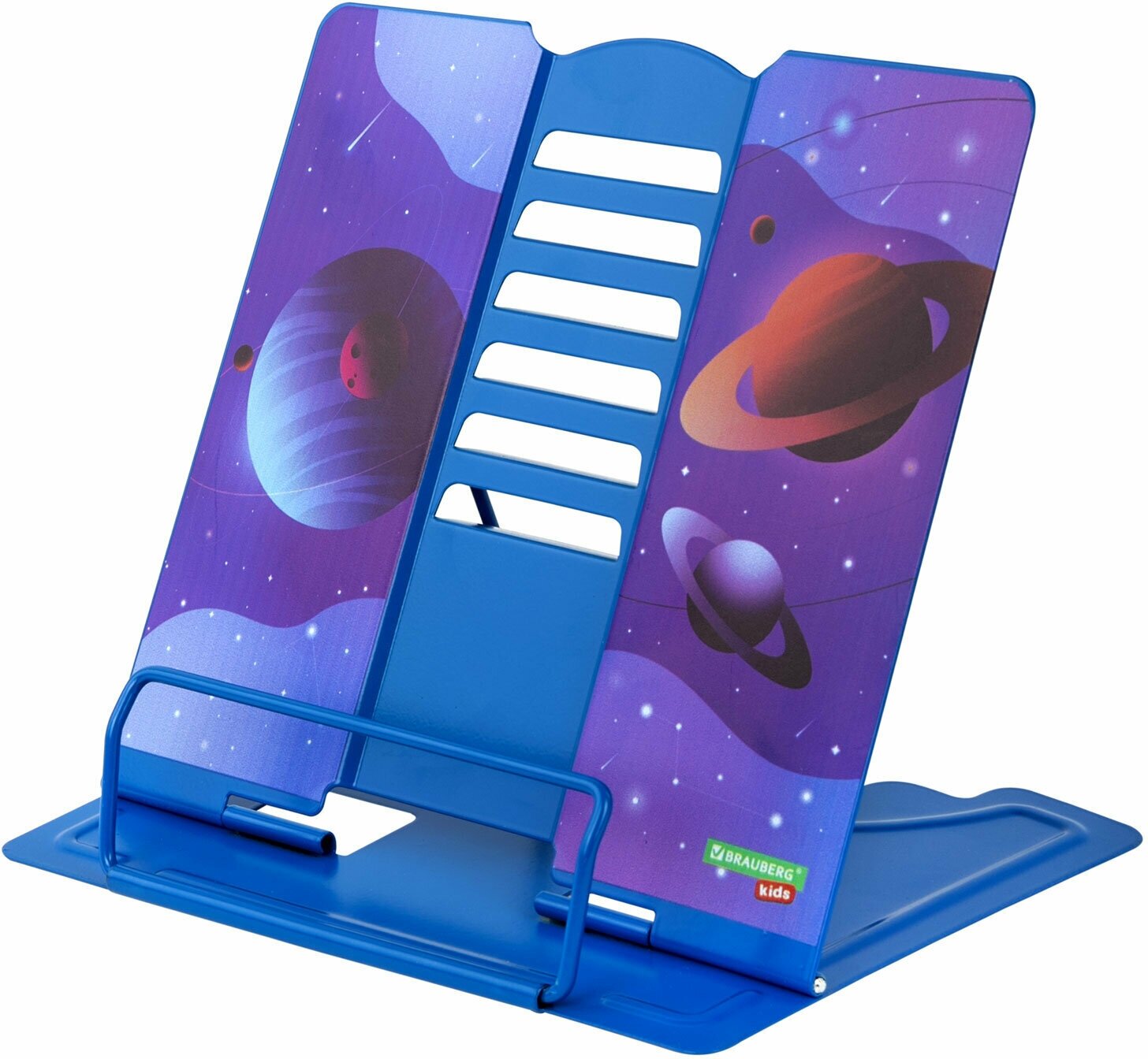 Подставка-держатель для книг, учебников, журналов настольная школьная Brauberg Kids Outer Space регулируемый угол наклона, металл, 238055