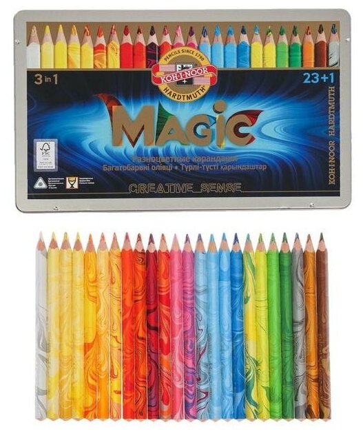 Koh-I-Noor Карандаши 24 цвета Koh-I-Noor 3408 Magic + карандаш-блендер, в металлическом пенале