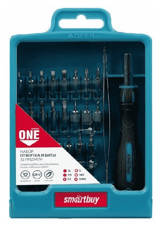 Отвертка Smartbuy ONE Tools с набором насадок 32 предмета CR-V арт.SBT-SCBS-32P1 - фотография № 1