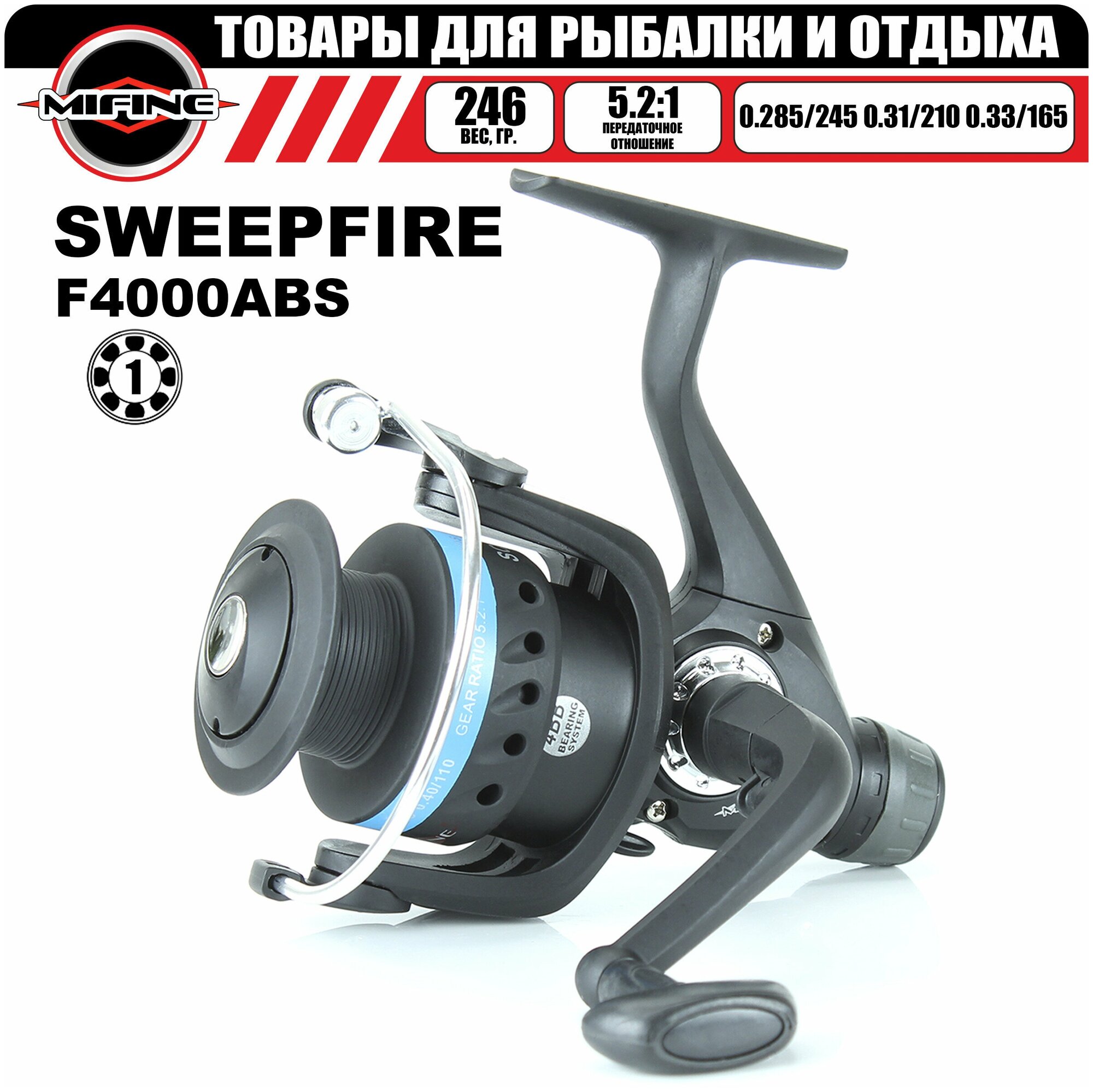 Катушка рыболовная MIFINE SWEEPFIRE SC 4000R, 4 подшипник, для рыбалки, для спиннинга, фидерная