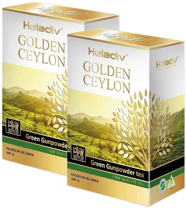 Чай Heladiv Golden Ceylon Green Gunpowder Tea (Золотой Цейлон Зеленый Порох) листовой, 2x100г