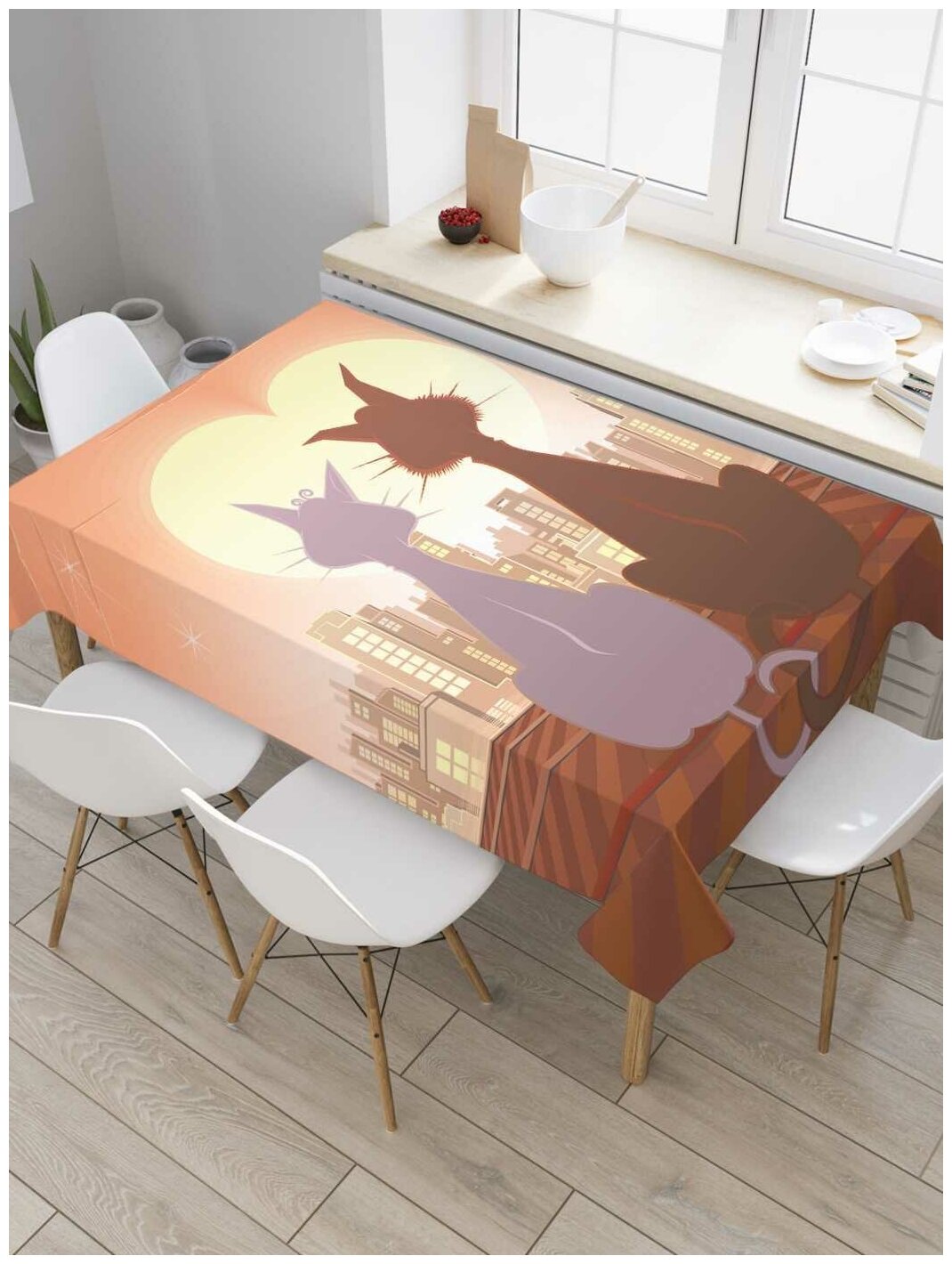 Скатерть прямоугольная JoyArty на кухонный стол "Влюбленность у котов" из оксфорда, 180x145 см