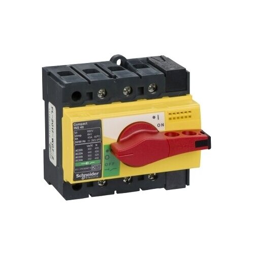 Выключатель-разъединитель INS40 3p красная рукоятка/желтая панель 28916 Schneider Electric