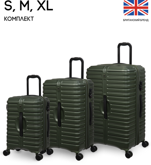 Комплект чемоданов IT Luggage, 3 шт., 153 л, размер S/M/L, зеленый, хаки