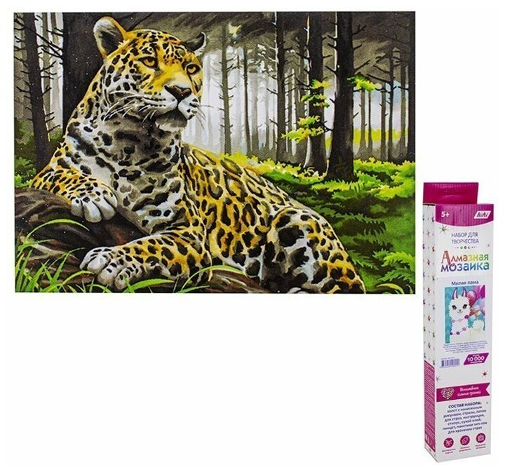 Набор для творчества Алмазная мозаика Леопард в лесу 30*40 см полная выкладка MOZ001 KiKi